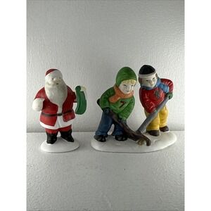 Vtg Lemax Christmas Village Accessories Santa Snowman And Hockey Kids Figures